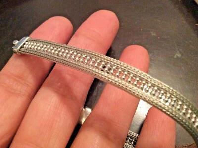QVC 925 sterling silver Italian micro beaded bracelet adjustable flexible cuff - Image 1 of 4