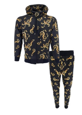 UK Mens Baroque Print Urban Fashion Tracksuit Hoodie Zipper Top Matching Jogger — 第 1/4 张图片