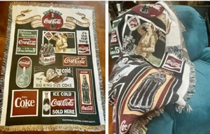 Vintage 1999 Coca Cola Werbung Afghan Überwurf Decke Wandteppich 67 "X 48" ~ RAR - Bild 1 von 7