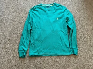 Polo Ralph Lauren Long Sleeve Thermal Shirt Mens Large Green Yellow Pony - Picture 1 of 5
