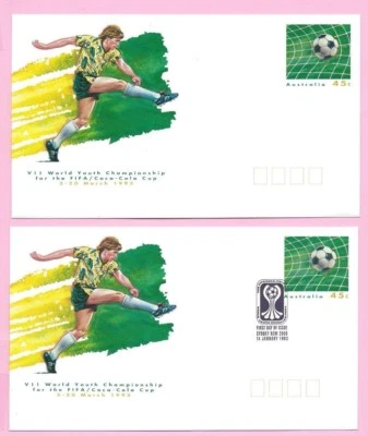 AUSTRALIA 1993 Pair of PSE's - FDC & Mint - FOOTBALL - WORLD YOUTH CHAMPIONSHIP - Image 1 of 2