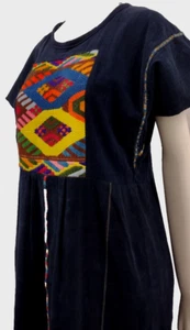 1970s Guatemala Maxi Dress Embroidered Textile INDIGO DYE Vintage Hippy Hippie - Picture 1 of 24