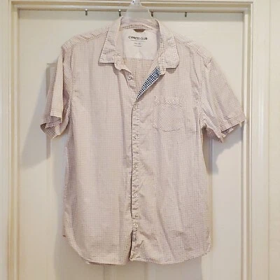Cypress Club Shirt Men's Size XL Tan White Checked Short Sleeves Cotton VGUC  - Image 1 of 4