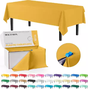 54 Inch X 100 Feet Yellow Plastic Table Cover Roll in A Cut - to - Size Box with - Picture 1 of 9