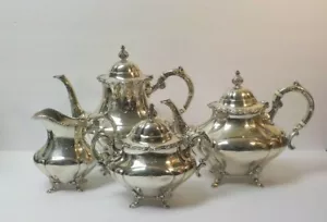 4-Pc. Reed & Barton GEORGIAN ROSE Sterling Silver Coffee / Tea Set, Monogram - Picture 1 of 12
