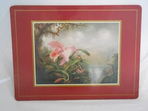 4 Martin Johnson PLACE MATS HARDBOARD hummingbirds orchid flower cork backs pink - Picture 1 of 4