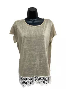 Umgee Womens Shirt Size Medium  Short Sleeve Brown S/S New NWT Casual Top Sheer - Picture 1 of 11