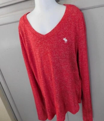 Abercrombie Kids red L/S v-neck t-shirt white moose sz 11/12 - Image 1 of 4