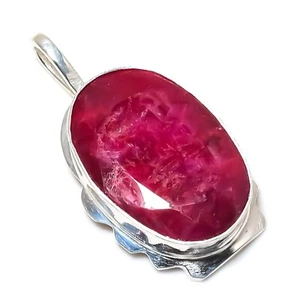 Ruby Lab-Created Gemstone Handmade 925 Sterling Silver Jewelry AAA+ Pendant - Picture 1 of 6