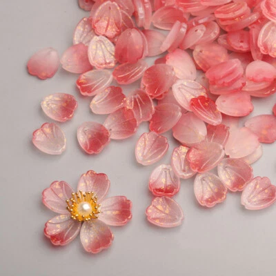 100x Lampwork Glass Gold Foil Flower Petal Charms Pendants 12x15mm DIY Crafting - Image 1 of 4