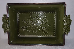 Vintage Grapevine & Acorns Green Square Serving Dish 13" x 10" x 2.5" Embossed - Picture 1 of 8