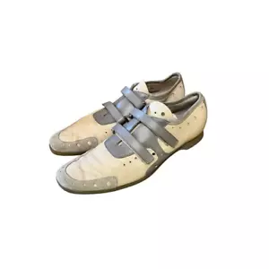 Vintage '90s Y2K Prada Trainers Sneakers Beige Leather Gray Suede EU 36 - Picture 1 of 5