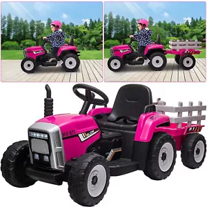 12V Kids Ride On Car Toy Tractor W/Trailer Powered Battery Vehicle Toy w/Music - Picture 1 of 10