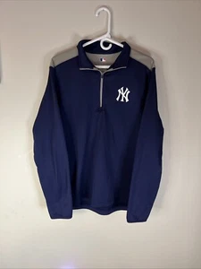 Giacca uomo New York Yankees NYY taglia L blu navy grigio 1/4 zip manica lunga MLB - Foto 1 di 5