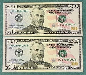SET 2x NEW 2017A $50 Dollars Sequential Order Banknotes Mint from BEP Strap UNC - Picture 1 of 2