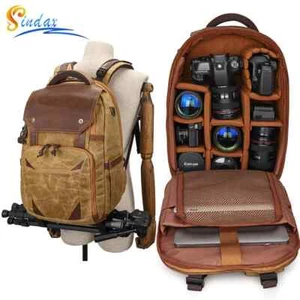 Kameratasche Wasserdicht Retro Batik Canvas Leder Rucksack mit USB Anschluss Passform - Bild 1 von 28