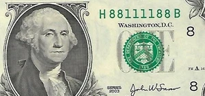 2003 $1 FRN 2-Digit Fancy Serial Number RADAR Note -H88111188B - GEM - Picture 1 of 3