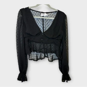 Blusa Princesa Polly Negra Transparente Punto Suizo Peplum - Talla 8 EE. UU. - Imagen 1 de 5