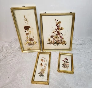 Vintage Pressed Dried Flowers Wall Art 70s Framed Reichlin Switzerland Lot Of 4 - Picture 1 of 16