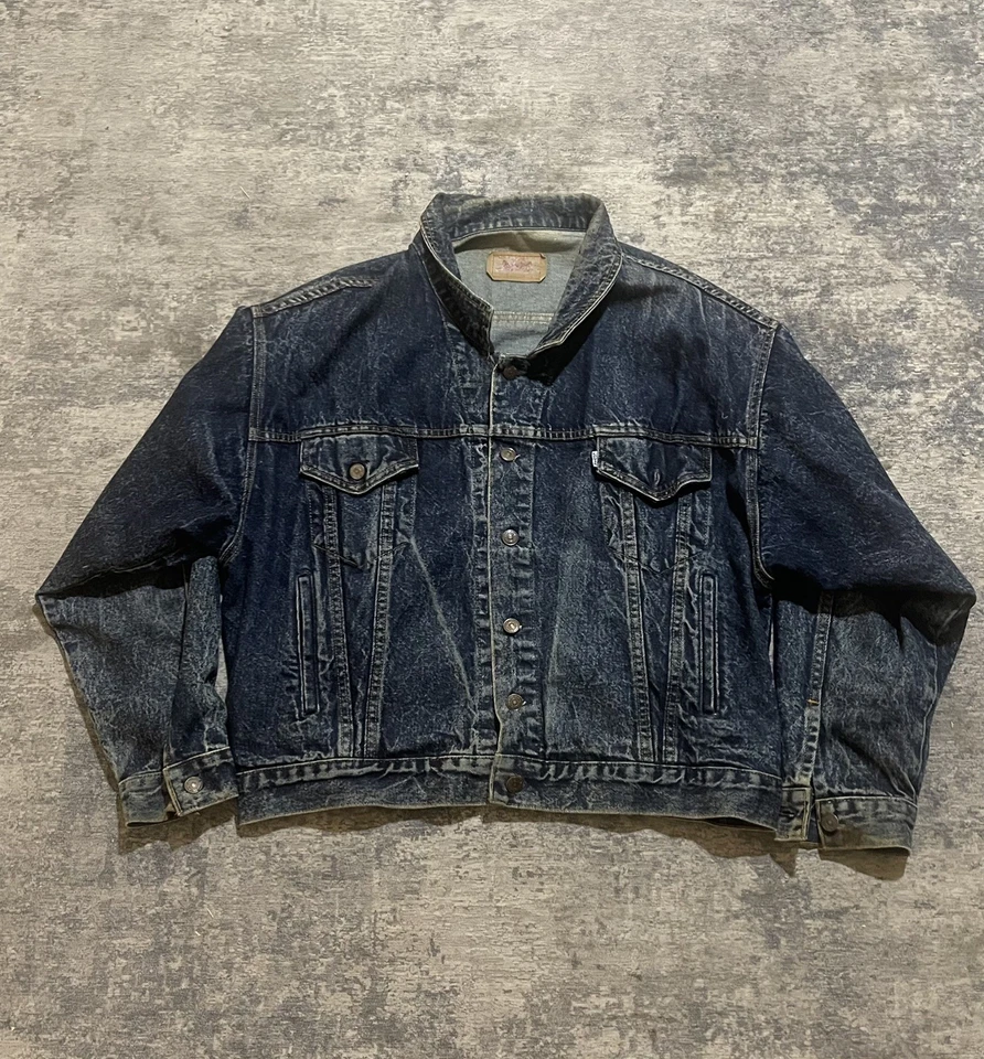 Jaqueta jeans caminhoneiro vintage Levi tipo 3 lavagem de pedra aba branca masculina tamanho grande - Imagem 1 de 4