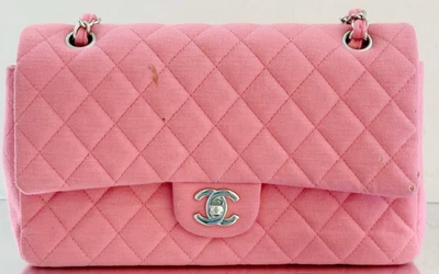 Bolso de Hombro Chanel Clásico Cadena Solapa Rosa Plata Diamante Usado Mujeres Diseñador Foto 1 de 4