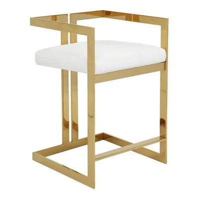 Pangea Home Kenzie 23.6" Stainless Steel Counter Stool in White/Gold - Image 1 of 2