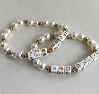 Double Bracelet Faux Pearl & Gold To the Moon & Back Christmas Gift for Girls - Image 1 of 4