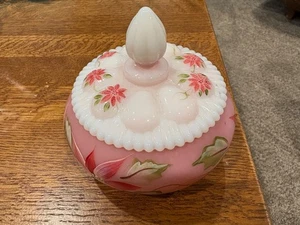 Fenton Glass Hand Painted Fenton Candy / Trinket Dish. Lid Base Signed by artist - Picture 1 of 6