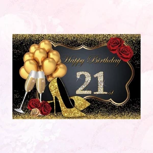 1PC Backdrop Happy 21st Birthday Balloons Printed Photography Background Cloth - Picture 1 of 11