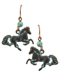 NUOVI orecchini corsa patina cavallo galoppo tono rame cowgirl country western - Foto 1 di 1