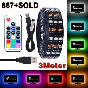 3M 5V SMD USB LED STRIP LIGHTS TV BACK RGB COLOUR CHANGING & REMOTE CONTROL CAR - Picture 1 of 12