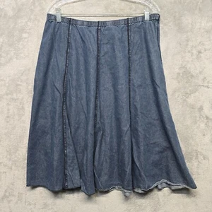 J Jill Skirt Womens Sz Large Blue Chambray A Line Flared Side Zip Casual Elastic - Picture 1 of 11