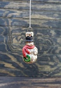 Snowman Ornament Glass Vintage Style Christmas Decor Primitives by Kathy 2 inch - Picture 1 of 3