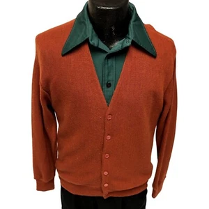 Vtg 60's Sears Kings Road MoD COPPER Rust Cardigan Zefran Acrylic KNIT Sweater M - Picture 1 of 5