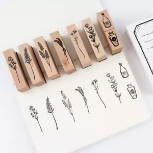 8 Pieces Vintage Wooden Rubber Stamps Plant & Flower Decorative Mounted Rubbe... - Picture 1 of 8