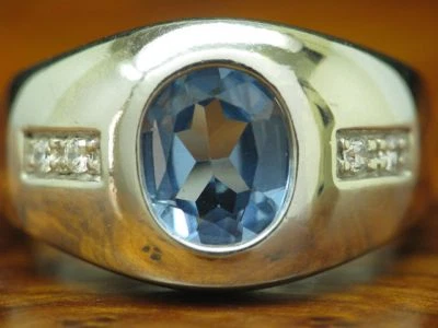 Anello In Argento Sterling 925 Con Acquamarina Sintetica E Zirconia / RG 57,5 - Immagine 1 di 3