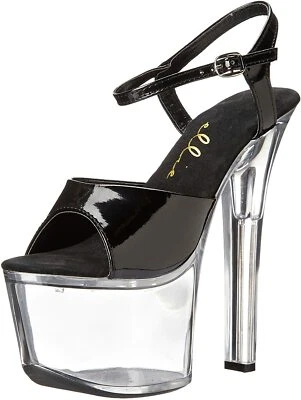 Ellie Shoes 711-FLIRT-C 7" Heel Clear Bottom Sandal, Black on Clear, Size 11 - Image 1 of 4