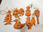 Vintage 6terra Cotta Christmas Ornaments Made In Portugal. Rooster, Elephant Plu