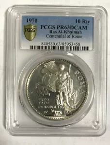 Ras Al Khaimah 1970 Centennial of Rome 10 Riyals PCGS Silver Coin,Proof - Picture 1 of 2