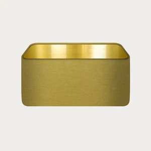 Lampshade Mustard Yellow Textured 100% Linen Brushed Gold Rounded Rectangle - Picture 1 of 5