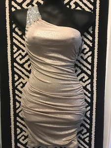New Women’s Gold Ruched Fitted Evening Cocktail Party Bodycon Dress New Year’s S - Picture 1 of 4