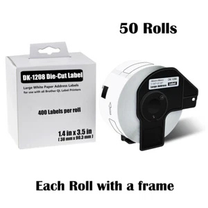 Etiquetas de dirección de papel grandes de 50 rollos DK-1208 para impresora Brother QL 1,4"x3,5" - Imagen 1 de 12