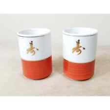 Japanese Tea Sushi Cups Kotobuki Gold Trim Ceramic Japan Red White Vintage 