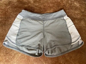 Athleta Girl Size L (12) Gray & White Running Shorts, Lined - Picture 1 of 8