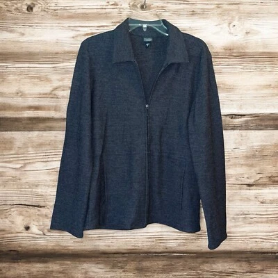 Chaqueta Eileen Fisher M Gris Carbón 100% Lana Cremallera Completa Capas Frontales con Bolsillos Foto 1 de 4
