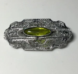 Vintage Art Nouveau Filigree Peridot Pin Brooch 1.75" Victorian Ornate - Picture 1 of 3