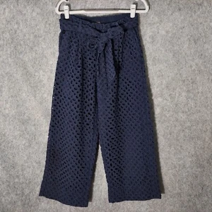 J.Crew Pants 8 Nautical Embroidered Eyelet Cropped Wide Leg Belted Navy Pockets - Picture 1 of 8