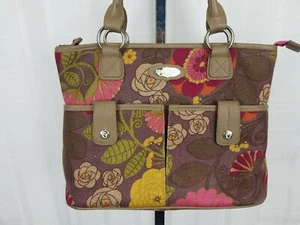 Spartina 449 Daufuskie Island Natural Linen Genuine Leather Purse Floral - Picture 1 of 12