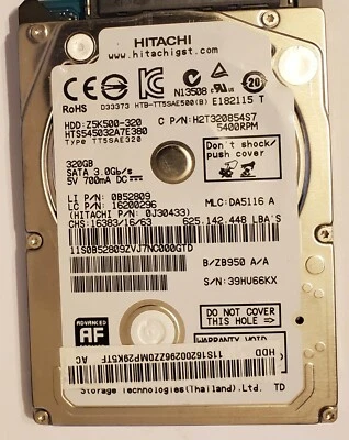 Hitachi Z5K500-320 HTS545032A7E380 320GB 5400RPM 2.5" HDD Hard Disk Drive - Image 1 of 2