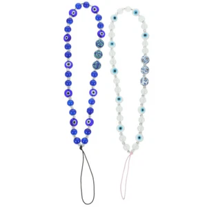 2 Pcs Lanyard Beads Miss Evil Eye Beaded Phone Charm Wrist Strap - Photo 1/12